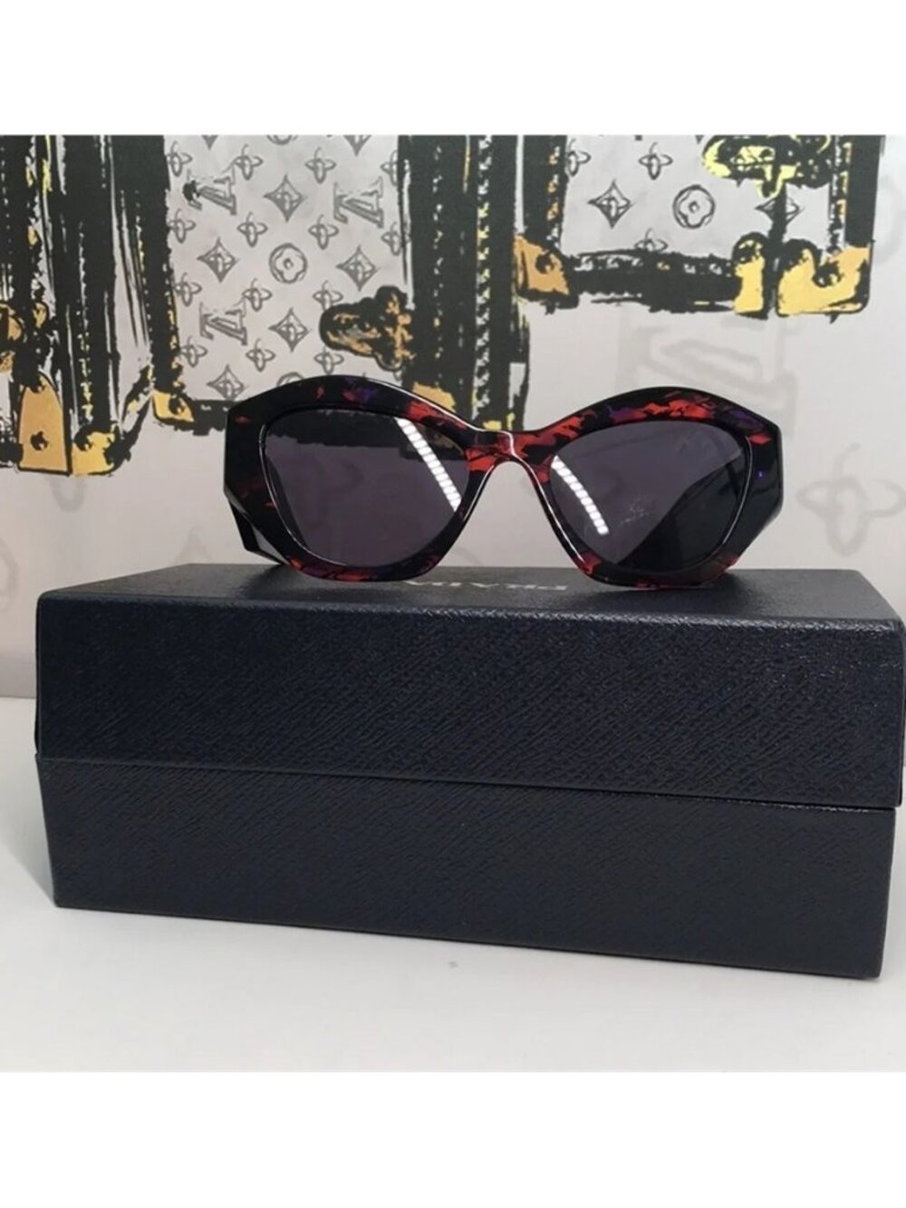 New Authentic Prada PR07YSF Women’s Sunglasses – Abstract Orange Frame / Violet - Picture 3 of 13
